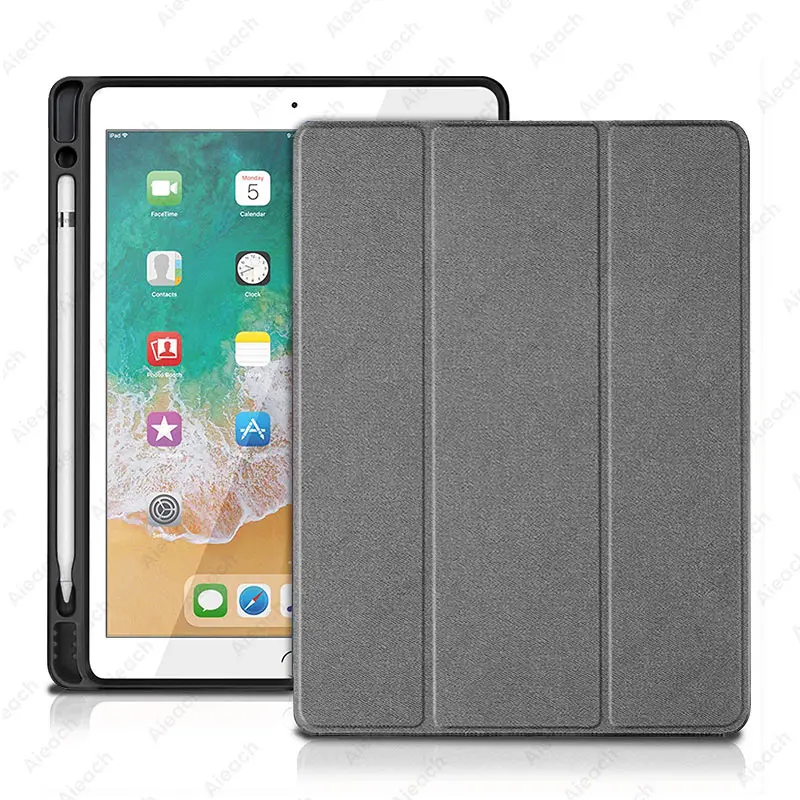 Gray Чехол для iPad Pro 10,5 со встроенным карандашом, умный кожаный мягкий силиконовый тканевый чехол для Apple iPad 10,2 Air 3 - Цвет: Gray