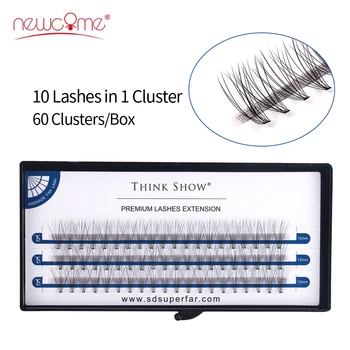 

NEWCOME 60 Clusters/Box Individual Eyelash Extension Professional Grafting False Mink Natural Eye Lash 10D Cluster Makeup Cilios
