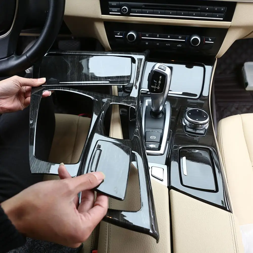 3pcs Black Wood Grain ABS Center Console Gear