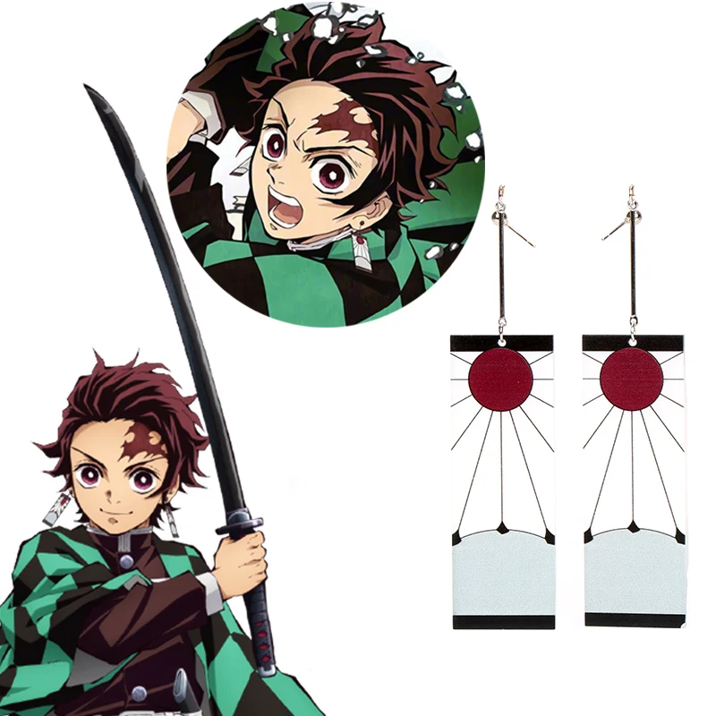 Аниме демон убийца Kimetsu no Yaiba Tanjirou Kamado серьги Косплей ПВХ фигурка игрушки