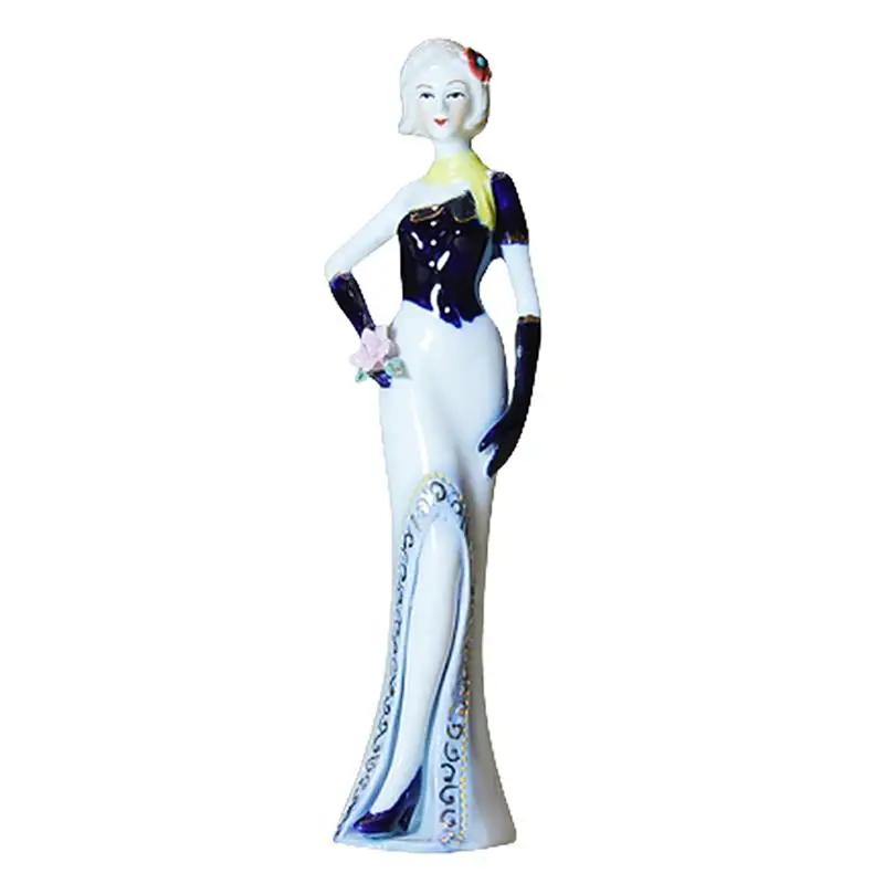 

European Girl Figurines Ceramic Crafts Modern Woman Statue Sculpture Desktop Ornament For Living Room Home Decor