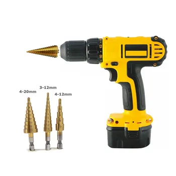 

3Pcs 4-20 4-12mm HSS Titanium Coated Step Drill Bit Drilling Power Tools for Metal High Speed Steel Wood Hole Cutter Cone Drill