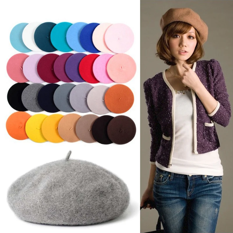 New Fashion Women's Wool Beret Hats Spring Autumn Winter Warm Wool Cap Vintage Berets Solid Color Caps for Female Painter Hat