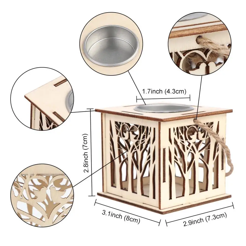 Small Candle Holder OurWarm, Деревенское свадебное украшение, Сердце, дерево, гостевая книга, шоколадная подставка, коробка для колец, деревянная коробка для карт с замком, винтажные свадебные подарки - Цвет: Small Candle Holder