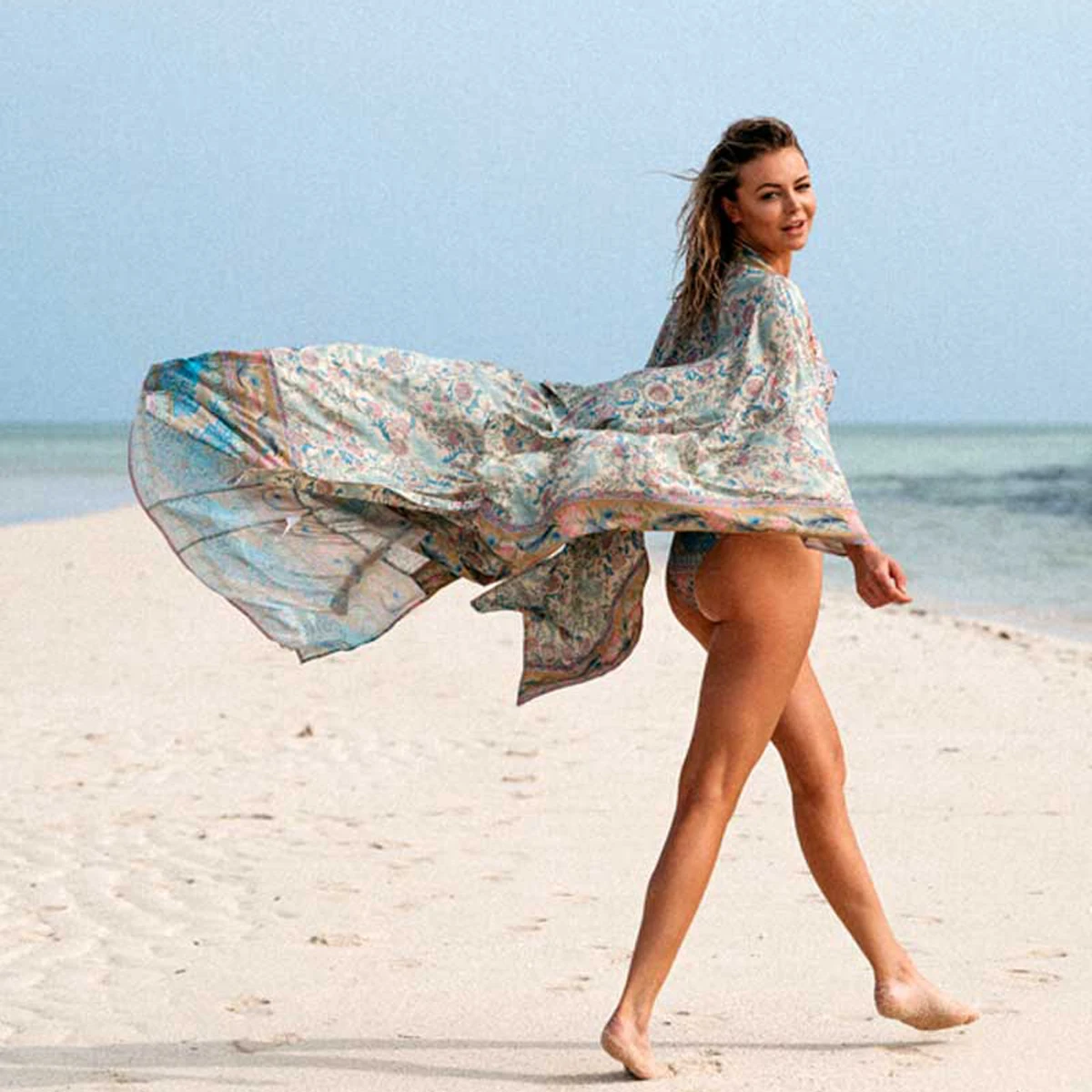Kiyumi Boho Платье женское вискозное длинное кимоно свободное повседневное с длинным рукавом v-образным вырезом кардиган с поясом пляжный костюм косплей верхняя одежда