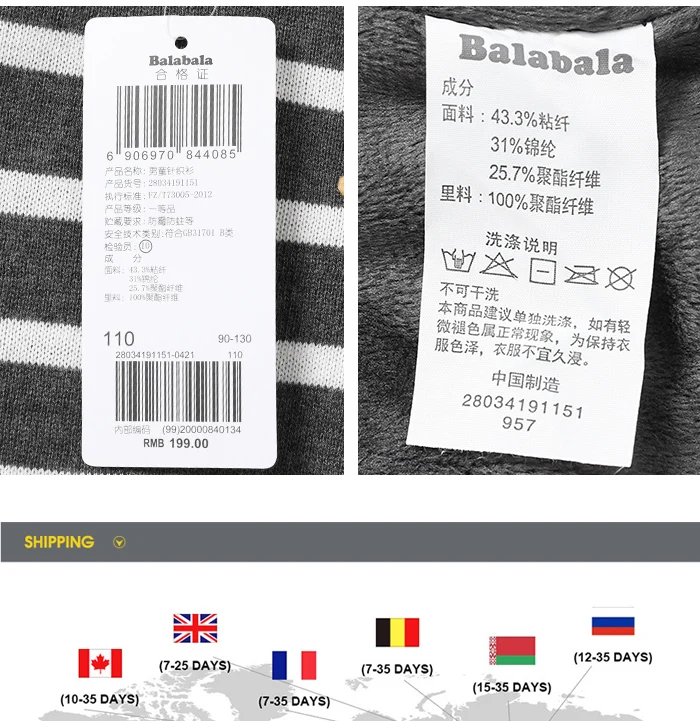 Balabala/свитер для мальчиков; свитер для малышей; сезон осень-зима; Новинка года; одежда; толстый бархатный свитер в полоску