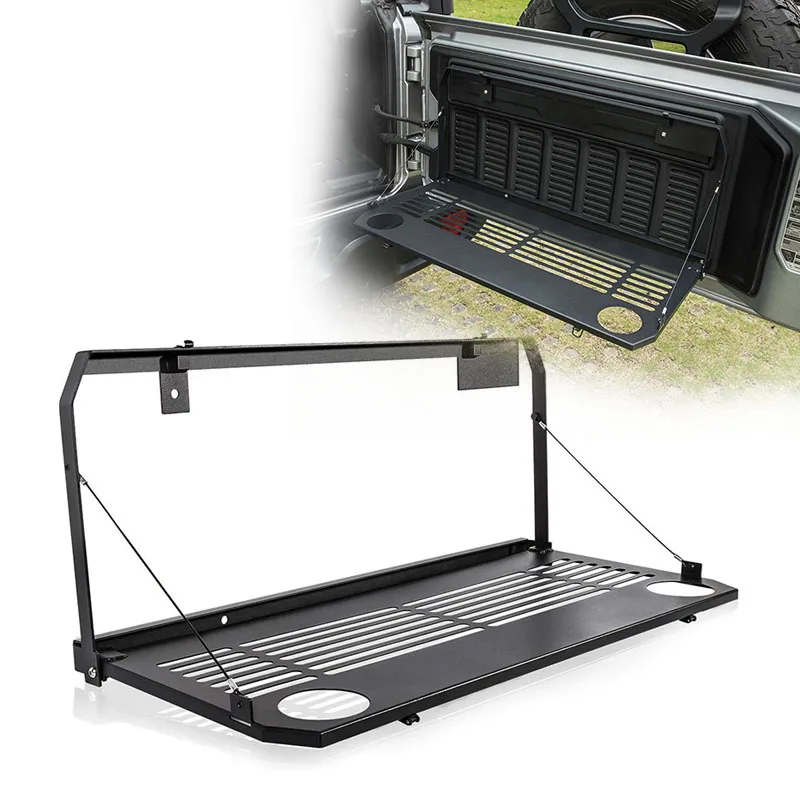 

1 компл. Матовая черная подставка для задней двери багажника из сплава, складная подставка для задней полки, подходит для Jeep Wrangler JK 2007-2017, стол для задней двери