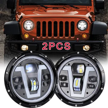 

2x 7inch LED Headlight V Type Turn Signal DRL Hi Lo Beam Light For Jeep Wrangler