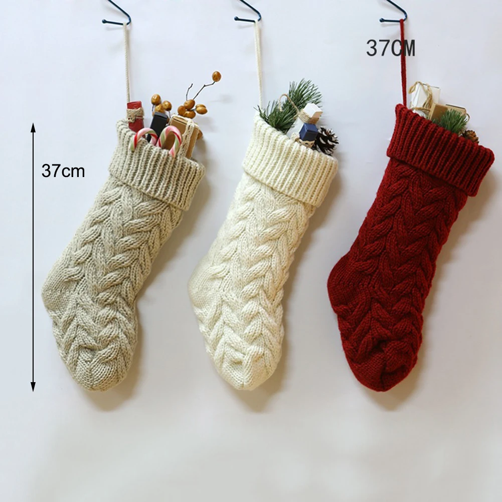 Sock Christmas Knitted Stockings Decor festival Gift Bag Fireplace Xmas Tree Hanging Ornaments Decor Red White Christmas Sock