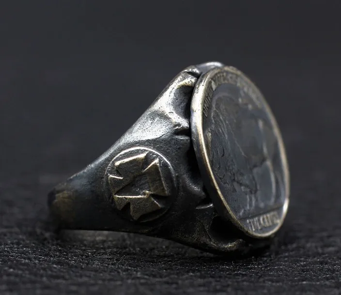 Кольцо для монет Wanderer из стерлингового серебра 925 пробы ручной работы в стиле ретро винтажное мужское кольцо яка