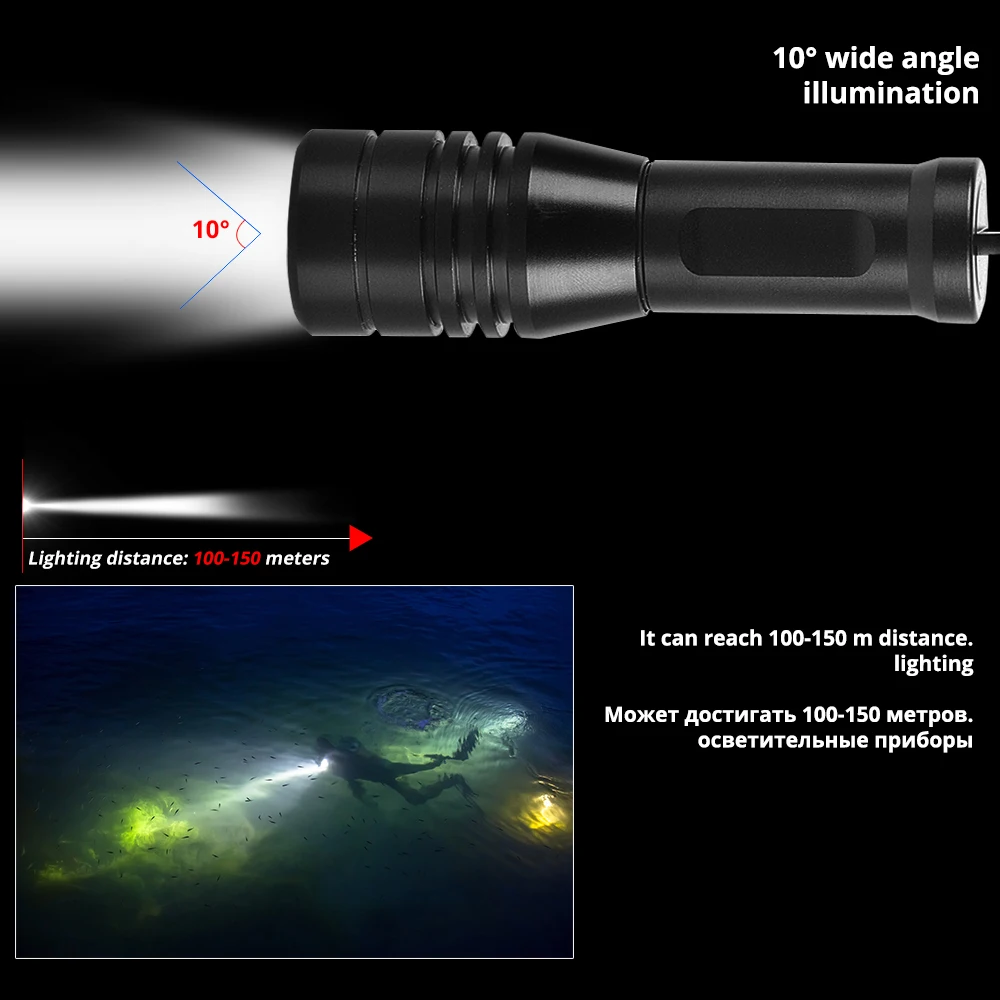 Мощный мини-фонарик для дайвинга подводный 200 м L2 IPX8 водонепроницаемый светодиодный фонарь Подводный факел для дайвинга, кемпинга, улицы