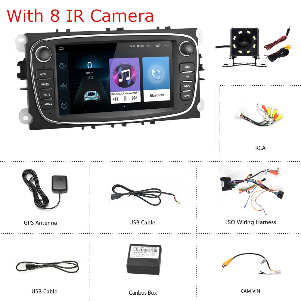 Vehemo Автомобильный мультимедийный плеер Android 8,1 gps автомагнитолы 2 Din 7 ''аудио dvd-плеер для Ford/Focus/S-Max/Mondeo 9/Galaxy yc-Max - Цвет: Белый