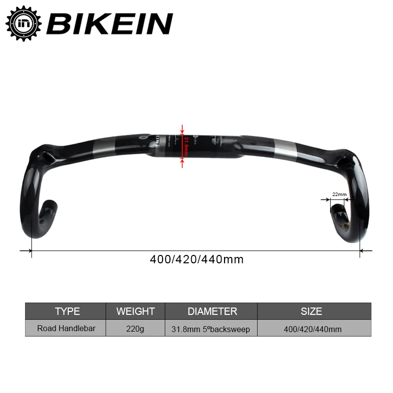 BIKEIN углерода Racefiets Stuur падение бар 400/420/440 мм en стержней 80/90/100/110 мм глянцевый черный Fiets 355 г