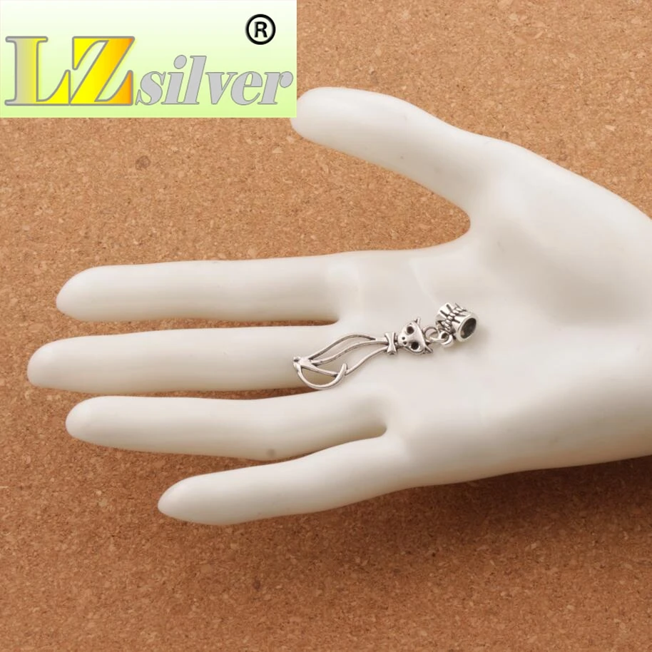 Hollow Slim Lady Cat Charm Beads 11x44mm 100pcs Zinc Alloy Dangle Fit European Bracelets B1162