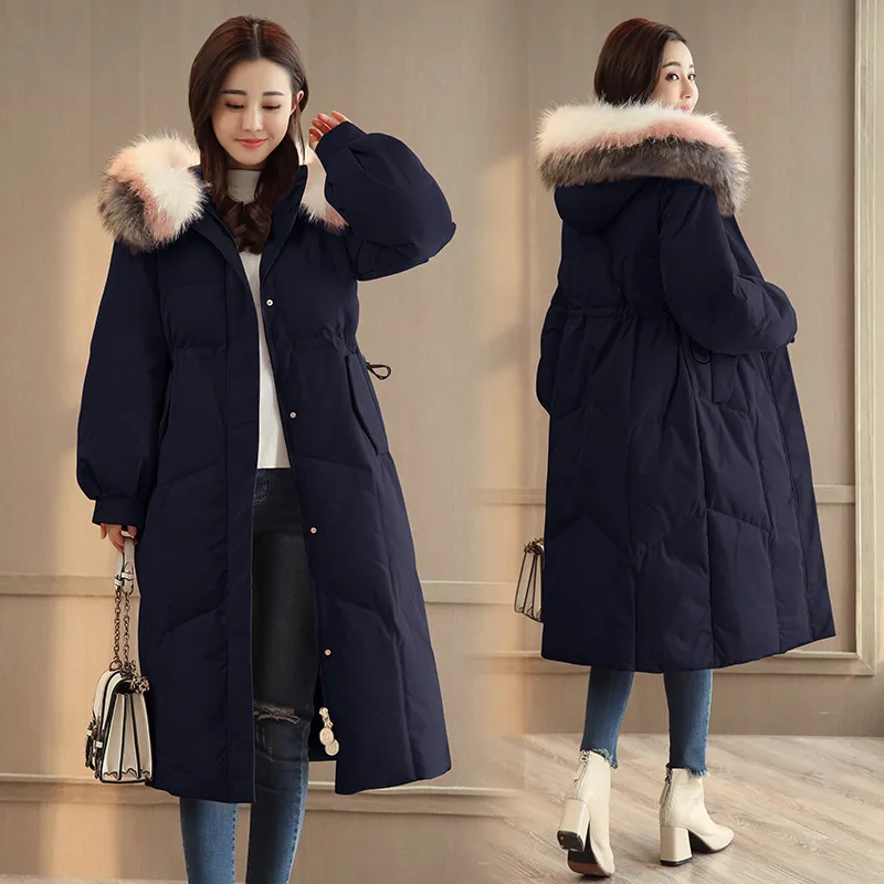 

Pink Cotton-padded Clothes Mid-length Korean-style WOMEN'S Wear 2019 Winter New Style Thick down Cotton fu da Fur Collar Cotton-