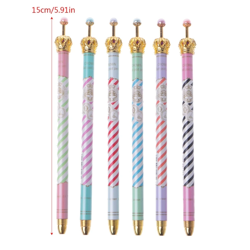 6Pcs Princess Crown Premium Gel Pen Black Ink Marker Lovely Polka Dot Stationery LX9A