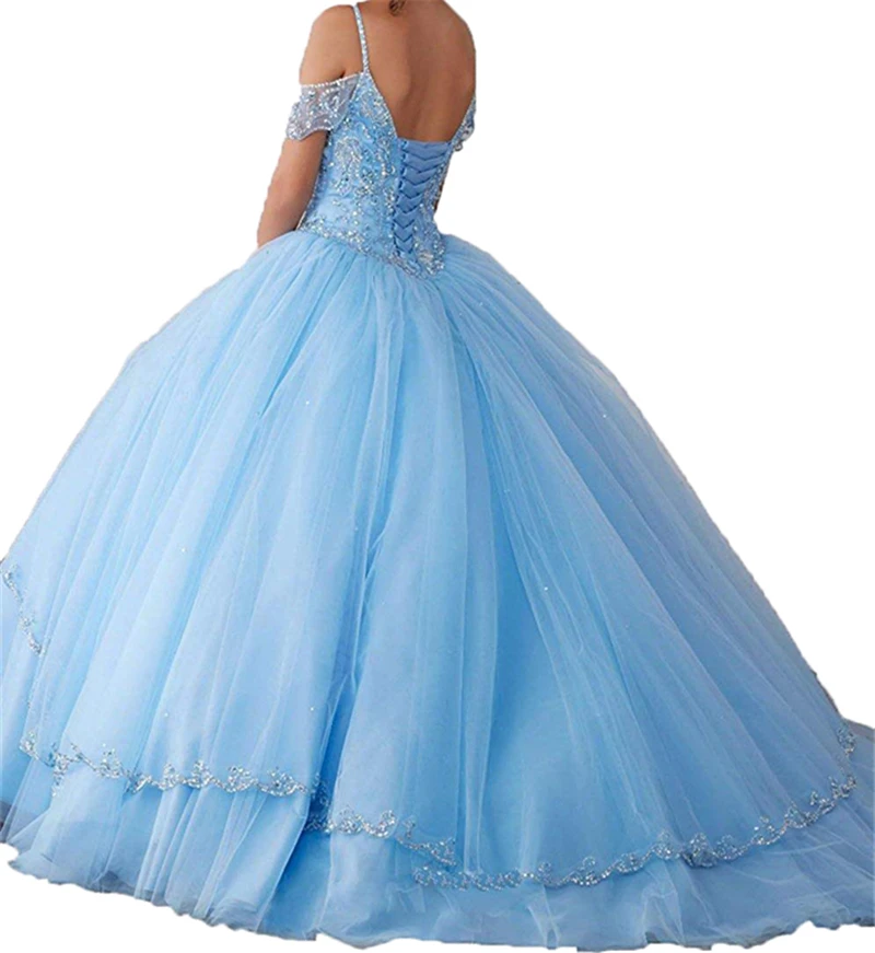 Светильник голубое милое бальное платье Хрустальный Тюль бисер Vestido De 15 Anos BM169