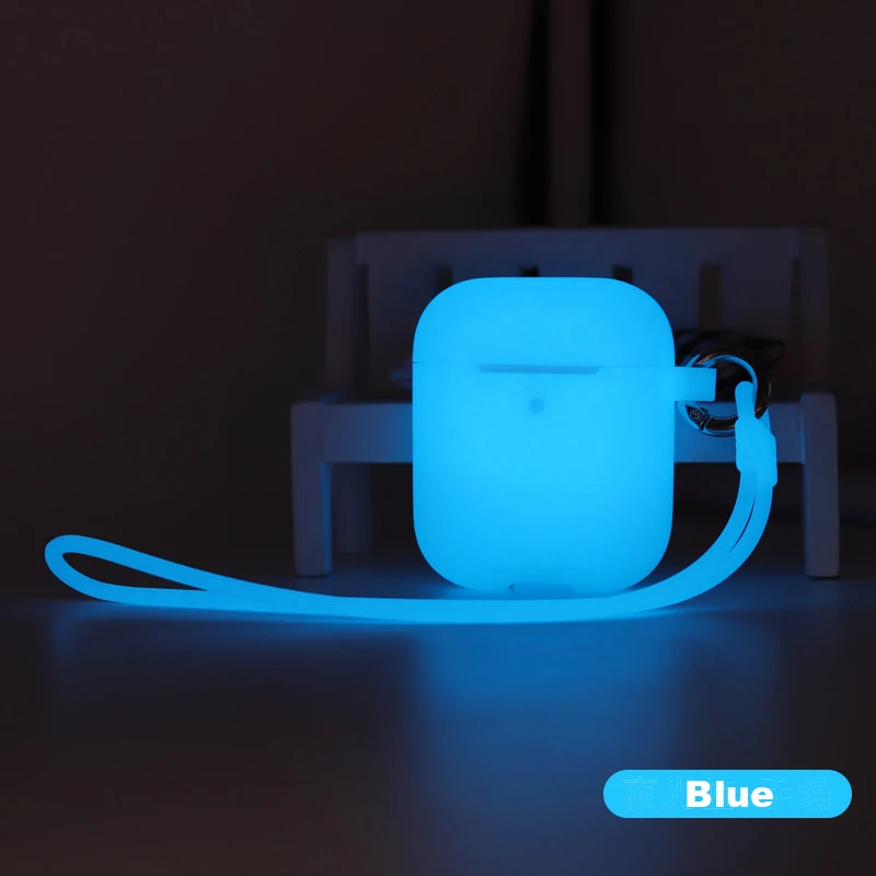Для Apple Airpods Air Pods 1 2 Наушники фосфоресцирующий силиконовый чехол светится в темноте чехол облегающий рукав Чехол Коробка - Цвет: Синий
