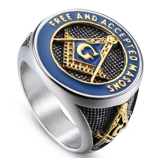 Titanium Steel Ring Men's Jewelry Masonic Freemason Master Mason Blue Lodge New 