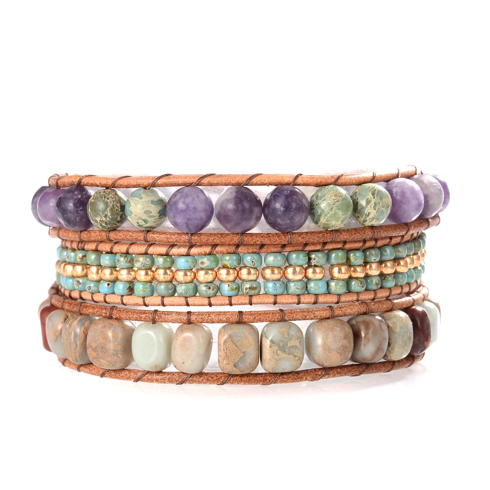 Triple Strands Handmade Imperial Purple Stones BraceletsStrand