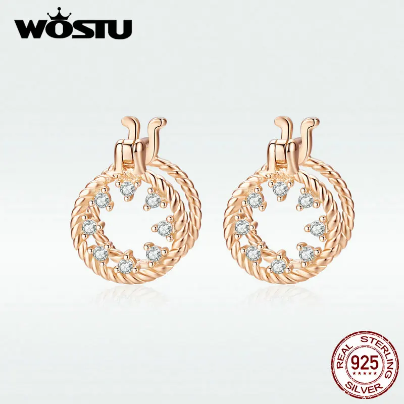 WOSTU модные 925 пробы, серебряные трехмерные круглые серьги-гвоздики, розовое золото, серебро, 925 ювелирные изделия, свадебные серьги BKE697