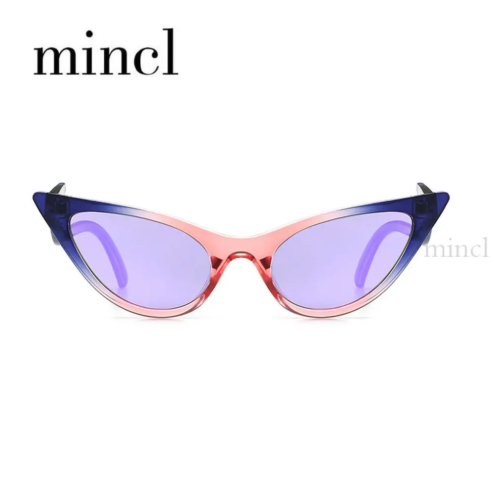 MINCL новые модные брендовые Солнцезащитные очки Cat женские негабаритные карамельные цветные зеркальные женские солнцезащитные очки для женщин UV400 NX - Цвет линз: blue purple