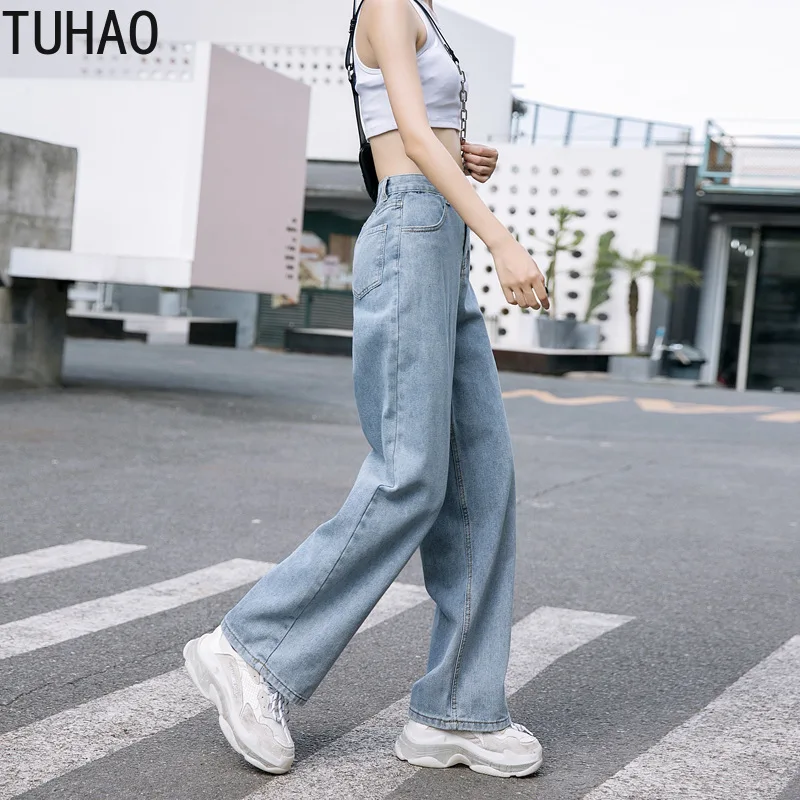 TUHAO Plus Size 5XL 4XL 3XL Women Boyfriend Wide Leg Women Blue Denim Jeans Pants Trousers Loose Autumn Casual Jeans LZ01