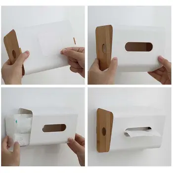 

Wall Mounted Bamboo Kitchen Tissue Box Facial Paper Towels Napkin Storage Rack