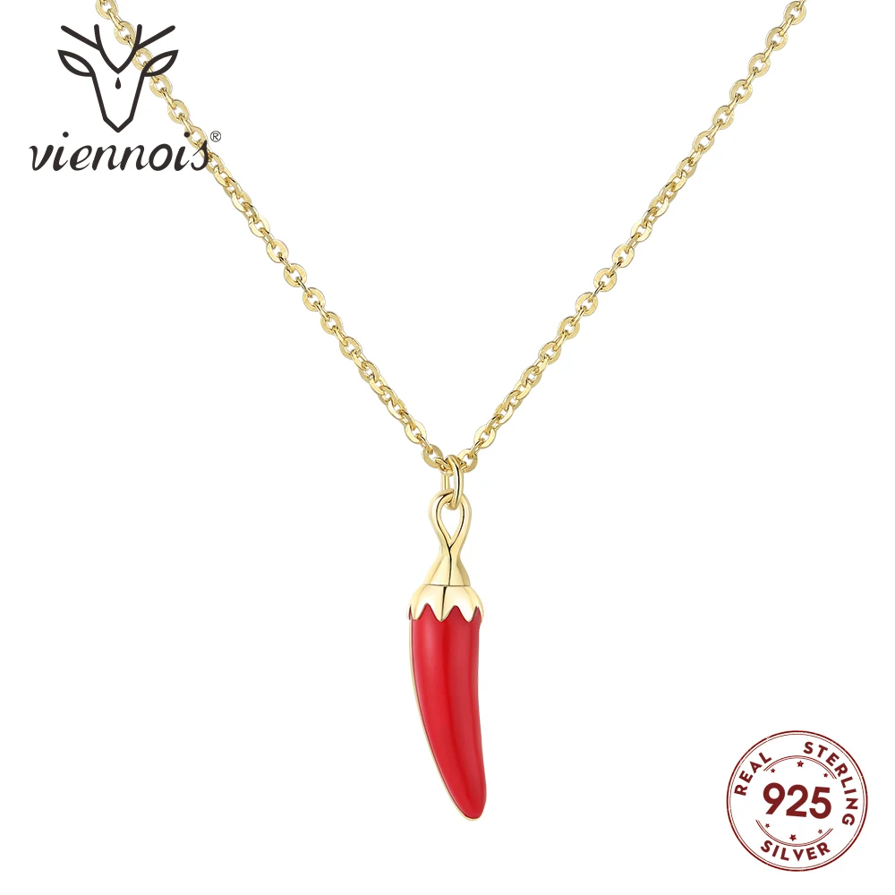 

Viennois New Mini Red Chili Necklaces Crystals from 925 Sterling Silver Gold Color Chain Necklace for Women