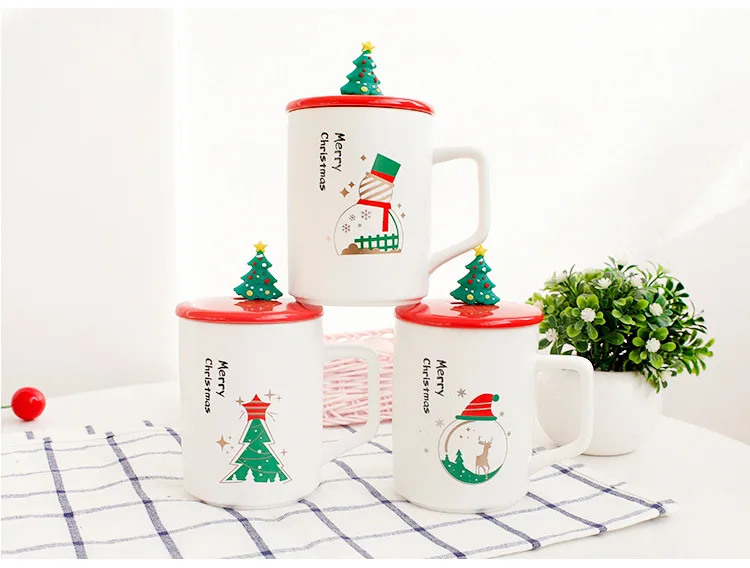 Подарочная Рождественская кружка, керамическая кружка, креативная кружка с крышкой, ложка, молочные чашки для мужчин и женщин, влюбленные офисные кружки для студентов