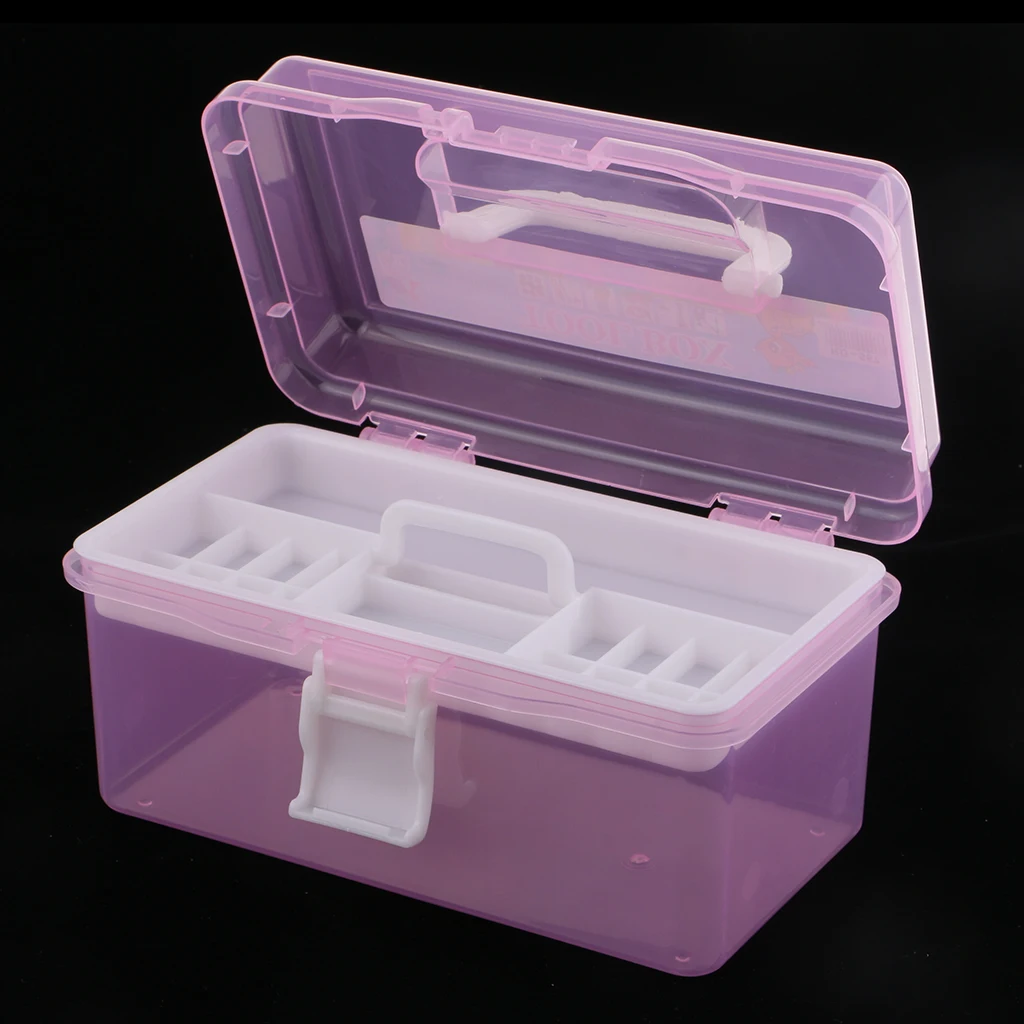 Pink 2 Layer Plastic Jewelry Painting Tool Box Holder Storage Case Organizer