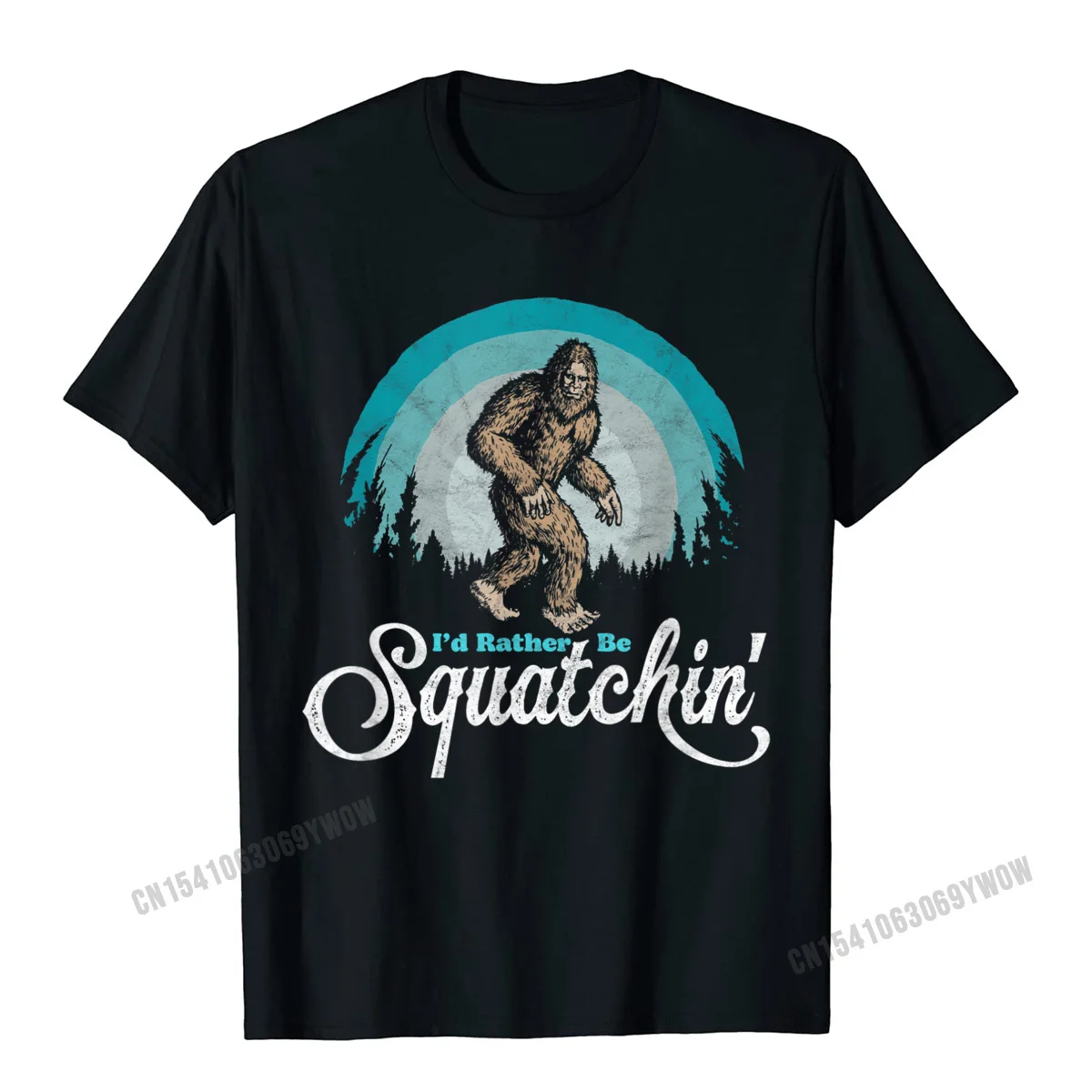  Men's T-shirts Casual Casual Tops Shirts Pure Cotton Round Collar Short Sleeve Custom Tops Shirt VALENTINE DAY Id Rather be Squatchin Vintage Funny Bigfoot 80s Sasquatch T-Shirt__125 black
