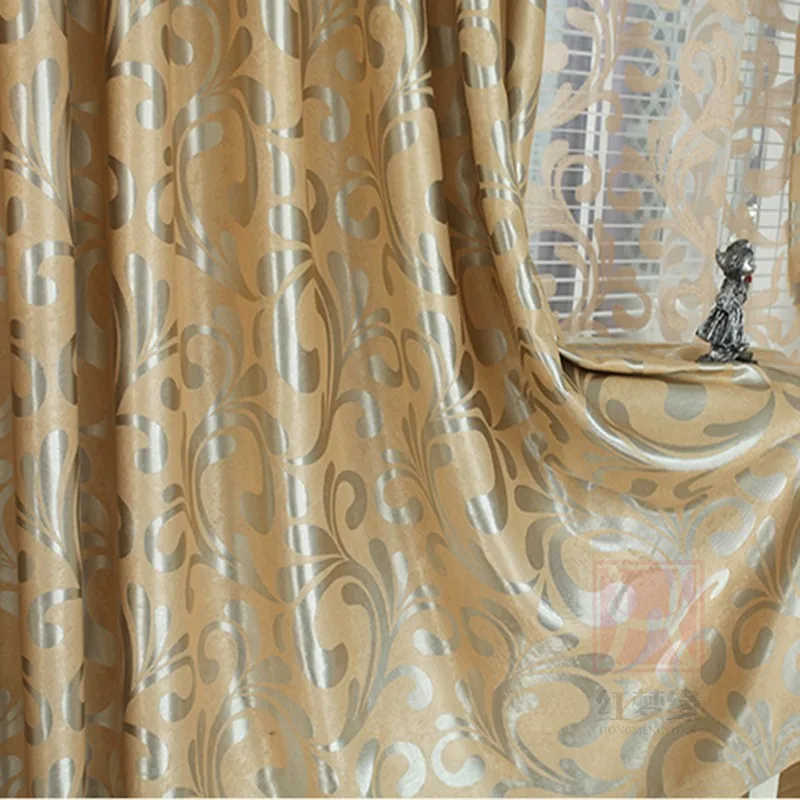 Европейские двойные жаккардовые занавески для гостиной, плотные занавески, рельефный узор, тюлевые занавески для спальни на окно - Цвет: yellow curtain