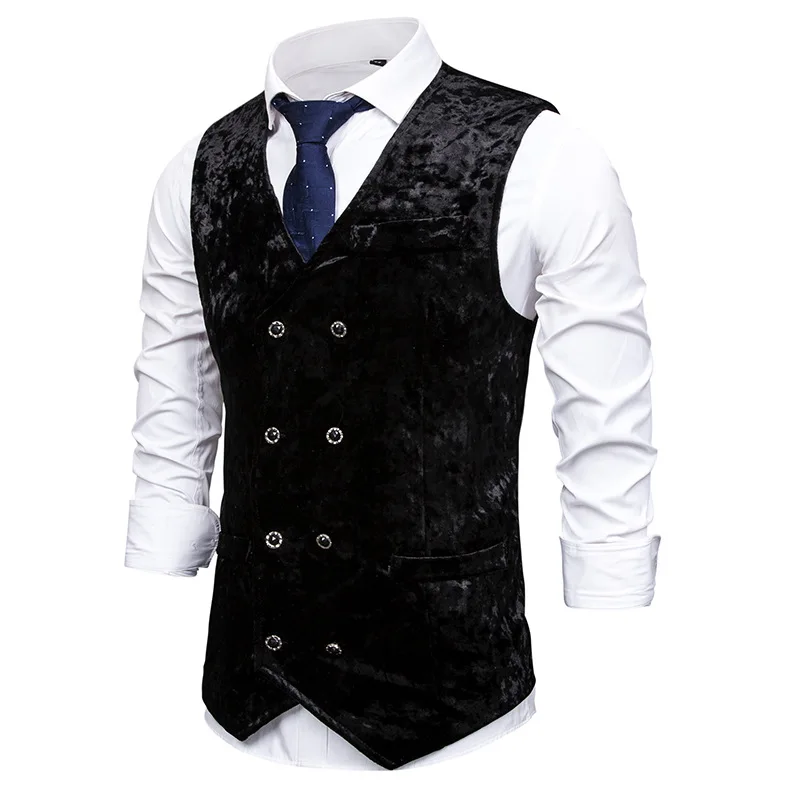 Новые Классические со стразами бархатная мужская жилетка Slim Fit двубортный жилет мужской s деловой свадебный жилет для смокинга Gilet Homme