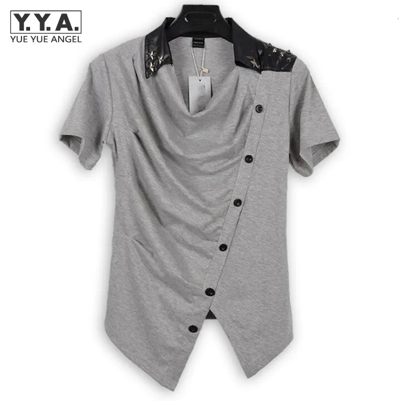 grey Модные мужские облегающие футболки с коротким рукавом, корейские повседневные рубашки, мужские футболки с заклепками в стиле панк, мужские футболки, индивидуальная Футболка мужская хип-хоп - Цвет: grey