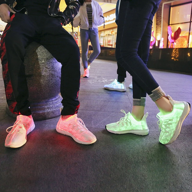 Большой Size25-46 Led волоконно-оптический обувь для девочек и мальчиков; размеры Для мужчин Для женщин USB зарядки светящиеся кроссовки, мужская легкая обувь на шнуровке Обувь для стрит-данса