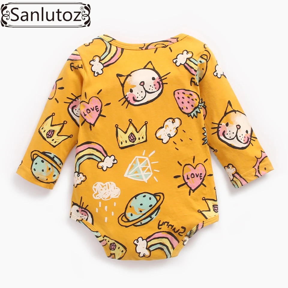 Sanlutoz/Одежда для новорожденных; хлопковые зимние боди для маленьких мальчиков и девочек; боди с длинными рукавами и рисунком для малышей
