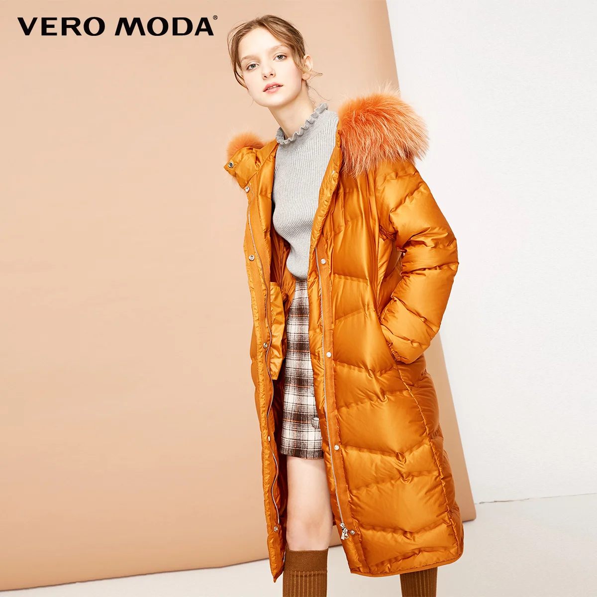 Vero Moda Женский Галстук-ап 80% белый утиный пух бархат меховой воротник съемный длинный пуховик парка пальто | 318412553 - Color: Pumpkin spice