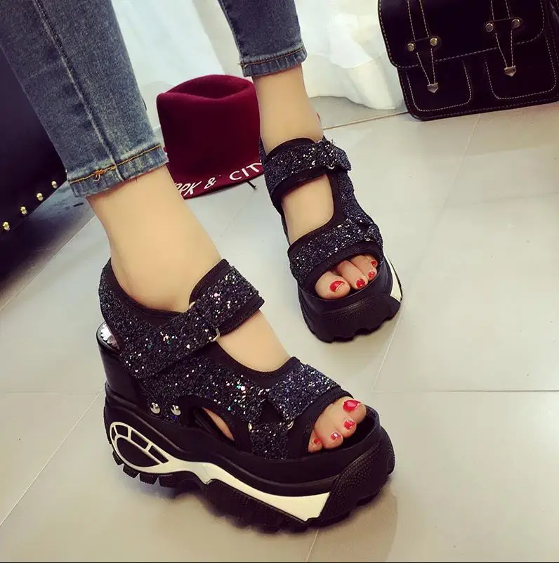 

Women's sandals 2020 summer women's high heels fashion sandals fashion sequins wedge heels for women's outdoor beach shoes