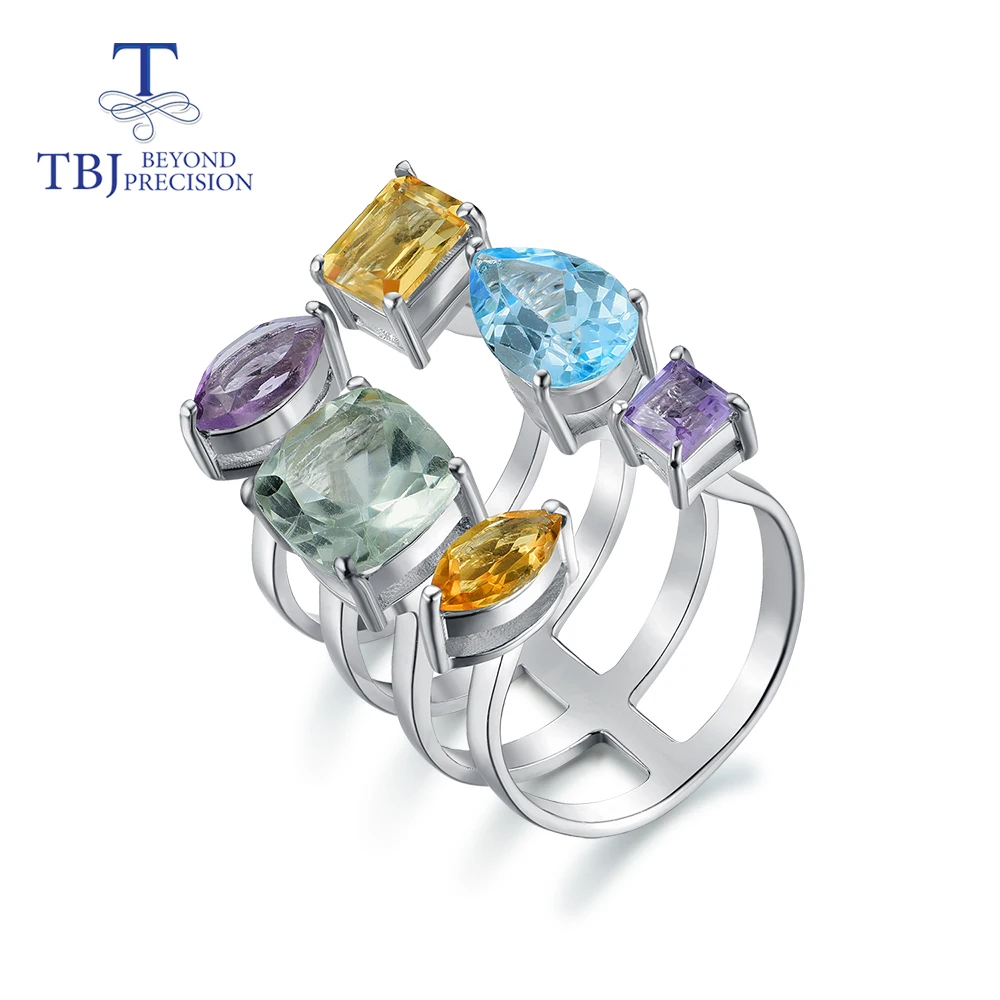 Tbj, 8ct микс разноцветное кольцо с натуральным драгоценным камнем, Настоящее серебро 925 пробы, хорошее ювелирное изделие, модный дизайн для женщин, жены, леди, лучший подарок
