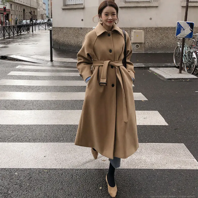 Wool Coat Women Fashion Single-Breasted Autumn Winter Coat Women Chaqueta Mujer Elegant Long Woolen Woman Coat Overcoat C5928
