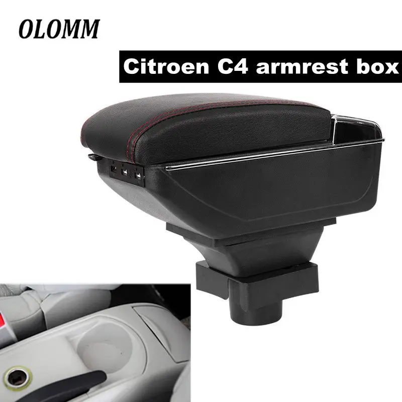 Подлокотник коробка для Citroen C4 2004-2010 вращающийся PU кожаный центральный магазин содержимое коробка с USB интерфейсом аксессуары для салона автомобиля