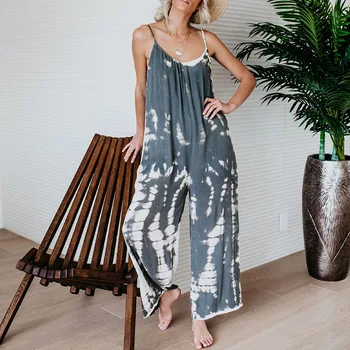 

Summer Women Elegant New Style Sexy Knit Sling Print Jumpsuit Loose Backless Personality One-piece Trousers