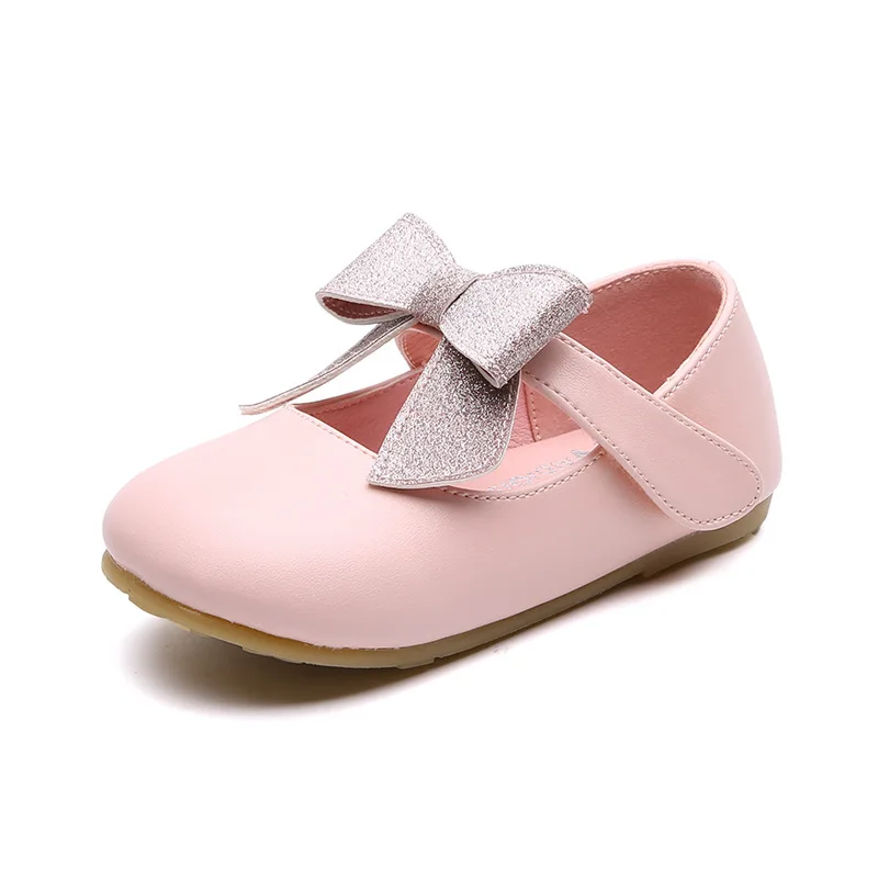 Bow Princess Shoes Toddler Girls Wedding Party ShoesNon-Slip Baby Kid Dress Leather Shoes For Little Girls 1 2 3 4 5 6 Year - Цвет: pink