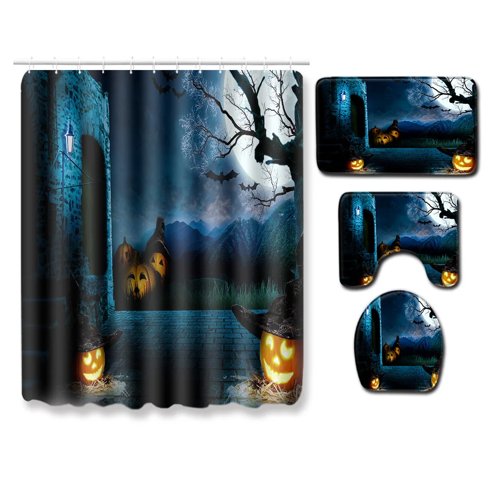 Zeegle Waterproof Shower Curtain Christmas Bath Curtain Non-slip Bathroom Carpet Set Absorbent Toilet Cover Mat Bathroom Rug Mat