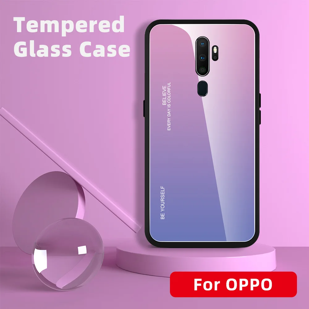 Чехлы с закаленным стеклом для OPPO A9 Reno Realme 3 Realme 3 Pro Realme X Lite K3 F11 R17 противоударный задний градиентный цветной бампер