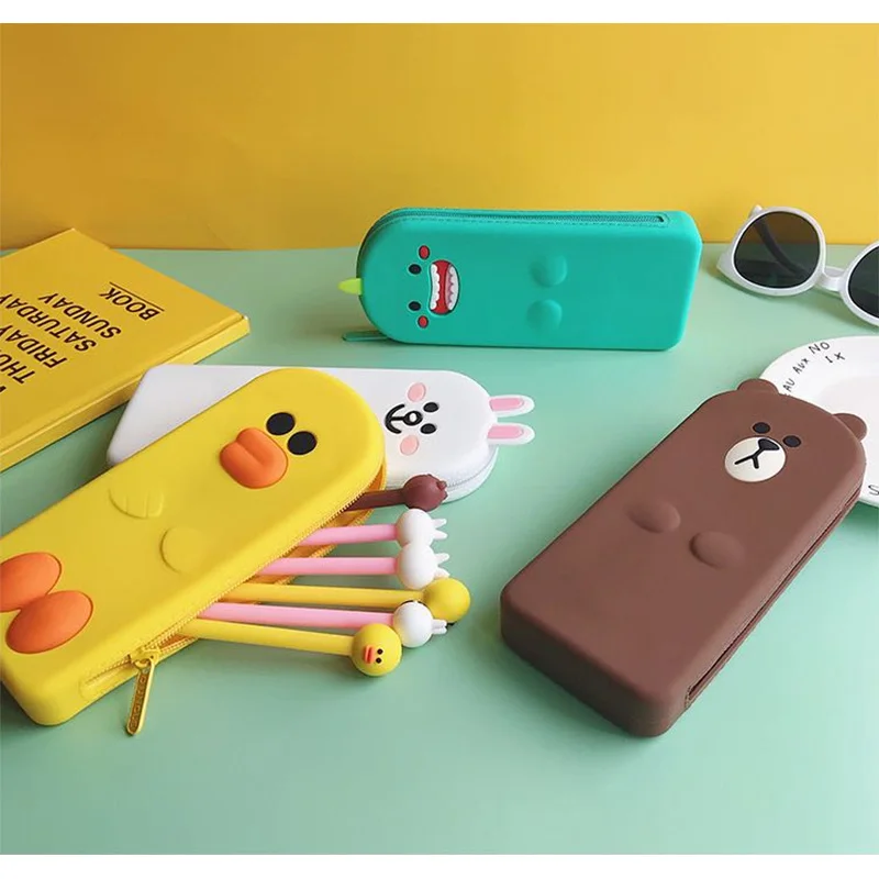 Креативная Милая силиконовая сумка для карандашей Kawaii мультяшная Детская гелевая ручка чехол коричневый Медведь Кролик коала прекрасный ребенок студенческий подарок