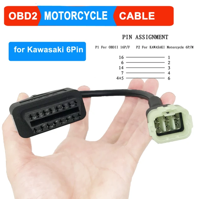 Câble de Diagnostic pour Moto Kawasaki, Connecteur 6 Broches vers OBD2, 16  Broches, Adaptateur Hurbike - AliExpress