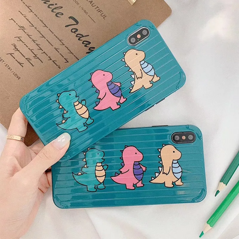 

INS Korea Cartoon Funny Dinosaur Phone Case For iPhone X XR XS Max Cute Case For iPhone 6 6S 7 8 Plus Soft suitcase Back Cover