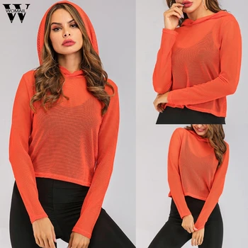 

Womail Women Sweatshirts Mesh Hooded Long Sleeve hip hop Korean Casual Autumn Fahion Solid Color Campus Sweatshirt outwear 85